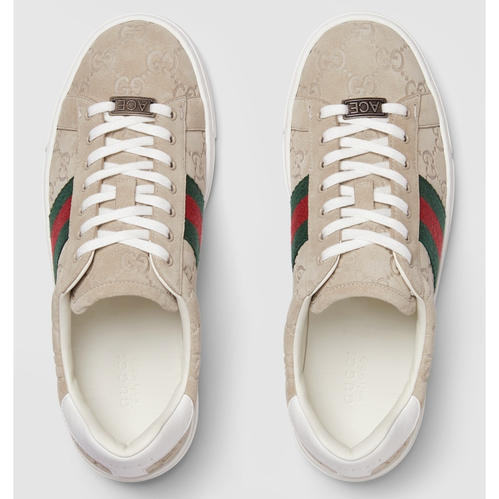 Gucci Ace Web GG Logo Oatmeal Beige Suede Flat Low Top Trainer Sneakers 41 - Picture 16 of 16